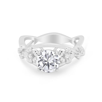 Plumeria Flower Infinity Shank Wedding Ring Simulated CZ 925 Sterling Silver